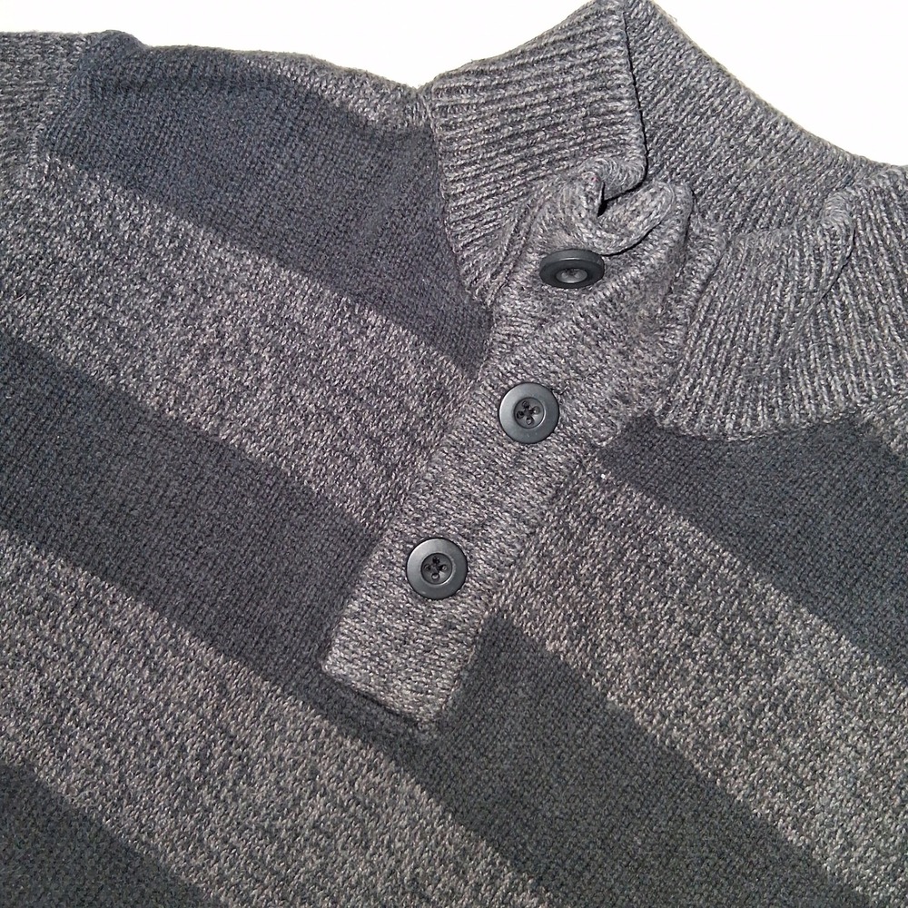 Silverlake Men's Striped‎ Gray Mock Neck Button Knit Sweater Size S